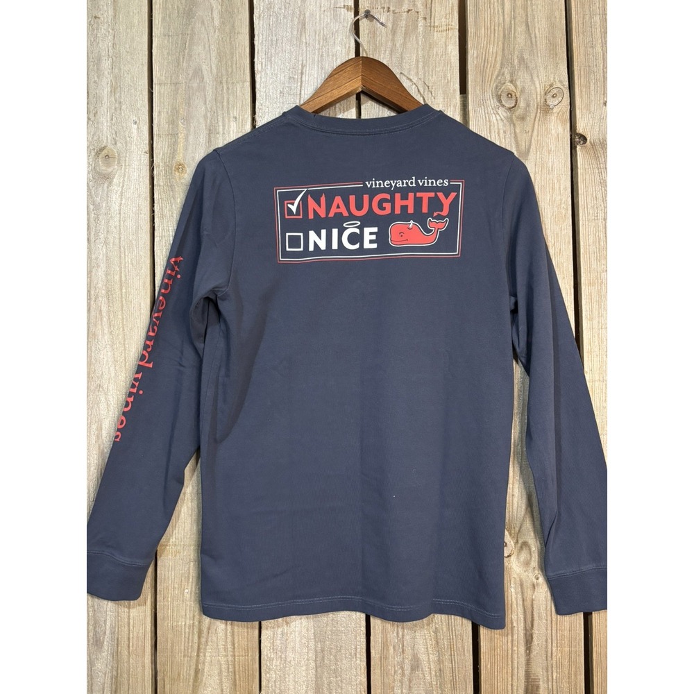 Vineyard Vines Naughty Nice Whale Navy Long Sleeve‎ Tee Boys L 16